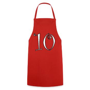 10. 10 YEARS. 10th ANNIVERSARY. 10 YEAR ANNIVERSARY. - Cooking Apron - red - Front - AI Model Male 185 dark (185cm)