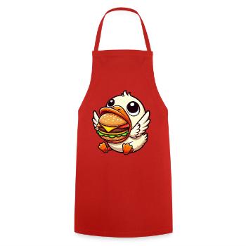 Funny duck hamburger food lover - Cooking Apron - red - Front - AI Model Male 185 dark (185cm)
