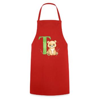 Ours en peluche avec la lettre verte T - Tablier de cuisine - rouge - Devant - AI Model Male 185 dark (185cm)