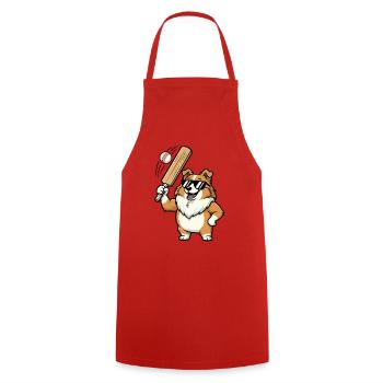 Cool Corgi Dog Playing Baseball Cartoon - Cooking Apron - red - Front - AI Model Male 185 dark (185cm)
