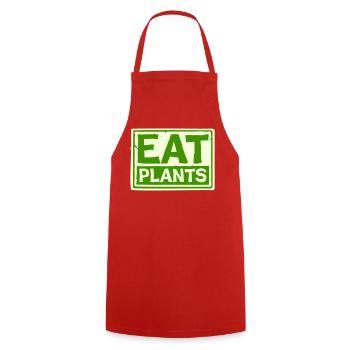 Eat Plants Funny Vegan Vegetarian Statement Logo - Cooking Apron - red - Front - AI Model Male 185 dark (185cm)
