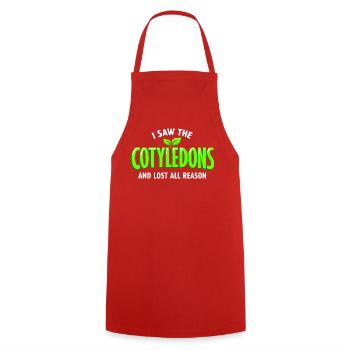 cotyledons seen | Microgreens Humor - Cooking Apron - red - Front - AI Model Male 185 dark (185cm)