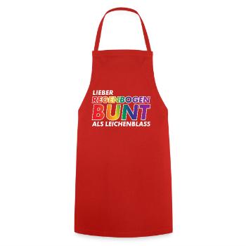 Lieber Regenbogen bunt statt Leichenblass / Gay - Kochschürze - Rot - Vorne - AI Model Male 185 dark (185cm)