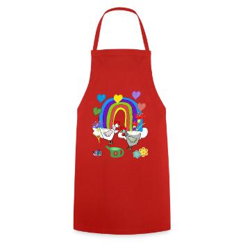Kinder Fantasy Regenbogen Blumen Hühner  - Kochschürze - Rot - Vorne - AI Model Male 185 dark (185cm)