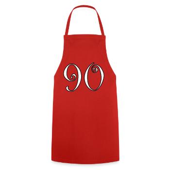 90. 90 ANS. 90e ANNIVERSAIRE. ANNIVERSAIRE 90 ANS. - Tablier de cuisine - rouge - Devant - AI Model Male 185 dark (185cm)