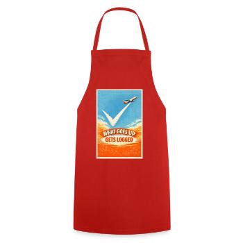 What goes up is logged | Plane Spotter - Cooking Apron - red - Front - AI Model Male 185 dark (185cm)