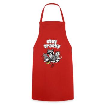 Stay trashy. Funny raccoon - Cooking Apron - red - Front - AI Model Male 185 dark (185cm)
