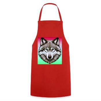 Wolf - Cooking Apron - red - Front - AI Model Male 185 dark (185cm)