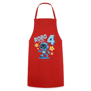 Robot Birthday Motif 4 Years Boy Gift - Cooking Apron - red - Front - AI Model Male 185 dark (185cm)