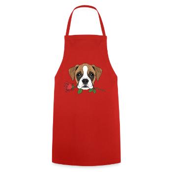 Petit chien boxer mignon Valentine Rose chiot propriétaire - Tablier de cuisine - rouge - Devant - AI Model Male 185 dark (185cm)