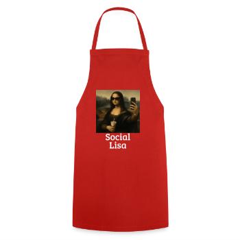 Lisa Leonardo Da Vinci Influenceuse Mona L - Tablier de cuisine - rouge - Devant - AI Model Male 185 dark (185cm)