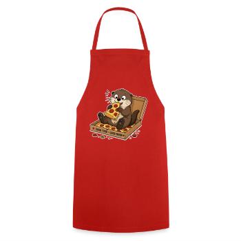 Otter mit Pizza: Snackfreude im Karton - Kochschürze - Rot - Vorne - AI Model Male 185 dark (185cm)