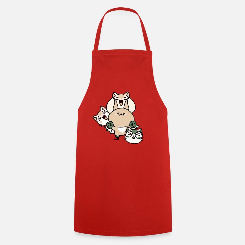 Kawaii Bat with Leg Prosthesis and Cat Squad - Cooking Apron - red