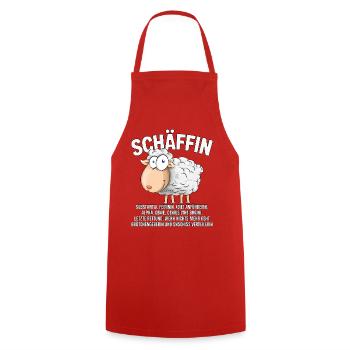 Schäffin - Alpha Schaf als Chefin - Kochschürze - Rot - Vorne - AI Model Male 185 dark (185cm)