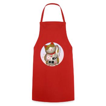 Winkende japanische Katze Abbildung mit Inschrift - Kochschürze - Rot - Vorne - AI Model Male 185 dark (185cm)