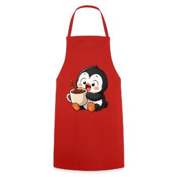 Cute Penguin Coffee Coffee Lover Mugs - Cooking Apron - red - Front - AI Model Male 185 dark (185cm)