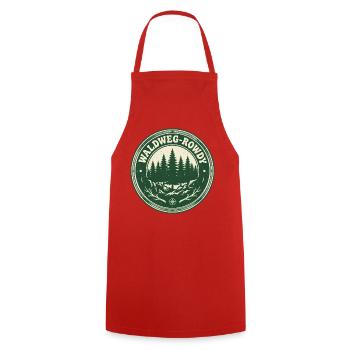 Waldweg-Rowdy: Vintage Outdoor-Motiv - Kochschürze - Rot - Vorne - AI Model Male 185 dark (185cm)