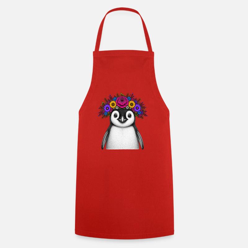 Penguin with flower crown - Cooking Apron - red