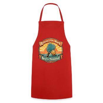 Retraité pour le travail, embauchée pour le pickleball - Tablier de cuisine - rouge - Devant - AI Model Male 185 dark (185cm)
