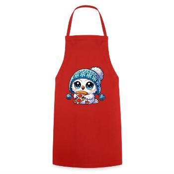 Süße Schneeeule mit Pizza Cartoon Fastfood - Kochschürze - Rot - Vorne - AI Model Male 185 dark (185cm)