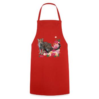 Floraler Leopard mit Blüten - Kochschürze - Rot - Vorne - AI Model Male 185 dark (185cm)