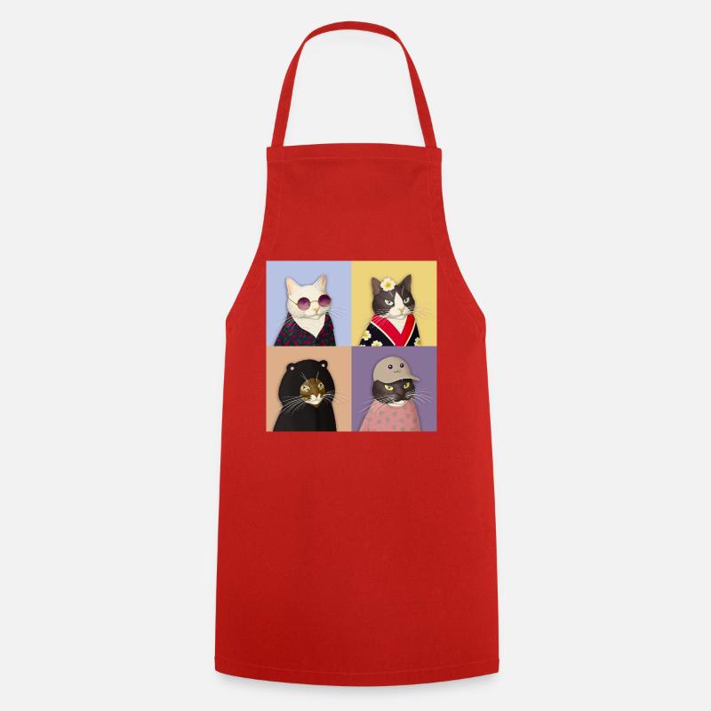 Cat Couture Quartet - Cooking Apron - red