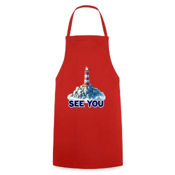 Lighthouse on the rock lake You - Cooking Apron - red - Front - AI Model Male 185 dark (185cm)