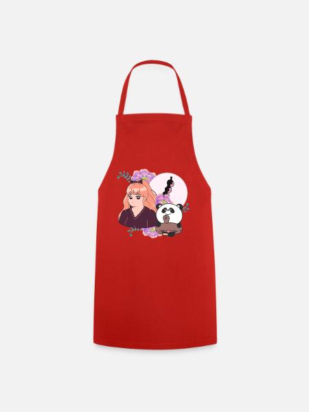 Manga-Mädchen und Panda mit Beinprothese - Kochschürze - Rot