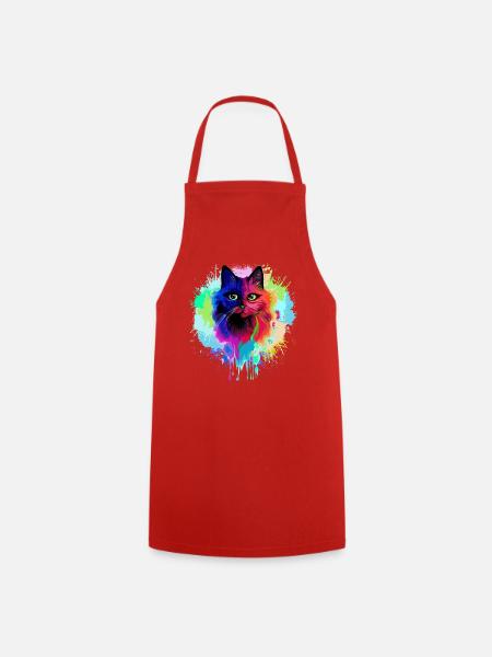 Katzen-Psychedelische Trip-Farbflecken - Kochschürze - Rot