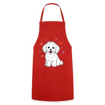 Malteser_Hund_sitzend_Herz_weiss - Kochschürze - Rot - Vorne - AI Model Male 185 dark (185cm)