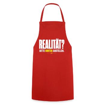 REALITÄT? Hinten Anstellen Design - Kochschürze - Rot - Vorne - AI Model Male 185 dark (185cm)
