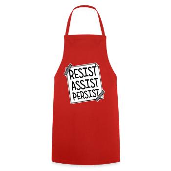 Resist Assist Persist Activism Motivation Logo - Cooking Apron - red - Front - AI Model Male 185 dark (185cm)