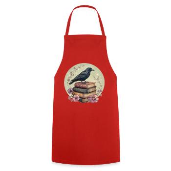 Raven sur une pile de livres - Tablier de cuisine - rouge - Devant - AI Model Male 185 dark (185cm)