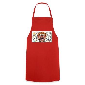 Hunger-Karikatur: Explosiver Cartoonlook - Kochschürze - Rot - Vorne - AI Model Male 185 dark (185cm)