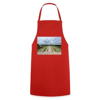 French Garden of the Château de Chambord - Cooking Apron - red - Front - AI Model Male 185 dark (185cm)