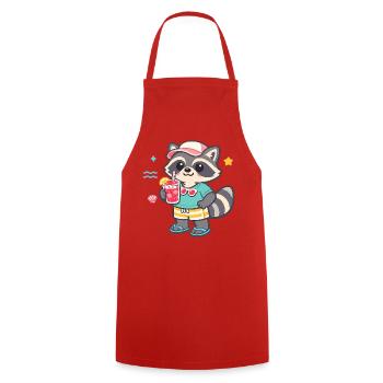 Waschbär am Strand mit Drink - Kochschürze - Rot - Vorne - AI Model Male 185 dark (185cm)