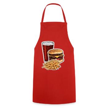 Burger Fries Cola Sticker - Cooking Apron - red - Front - AI Model Male 185 dark (185cm)
