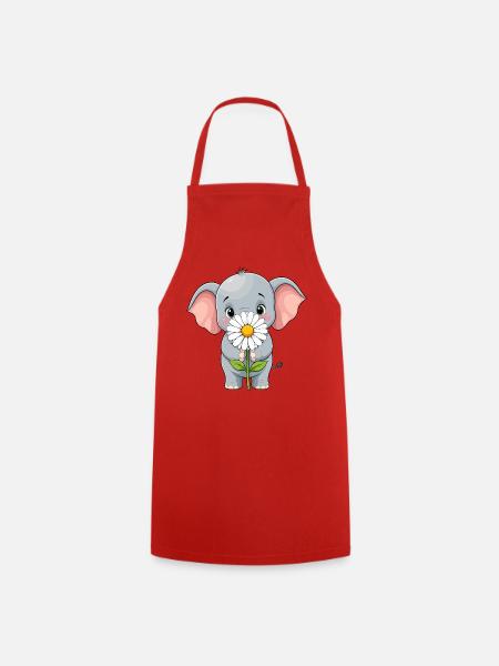 Kleiner Elefant mit Blume - Kochschürze - Rot