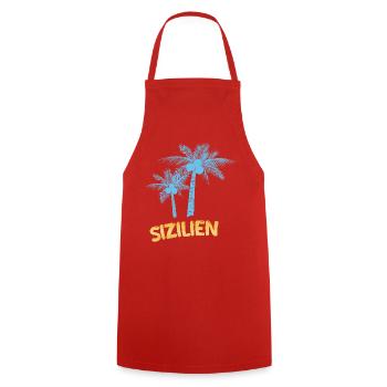 Sizilien als Palmen - Kochschürze - Rot - Vorne - AI Model Male 185 dark (185cm)