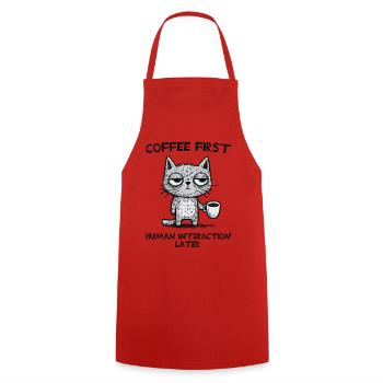 Café pour chat d’abord, humain ensuite - Tablier de cuisine - rouge - Devant - AI Model Male 185 dark (185cm)