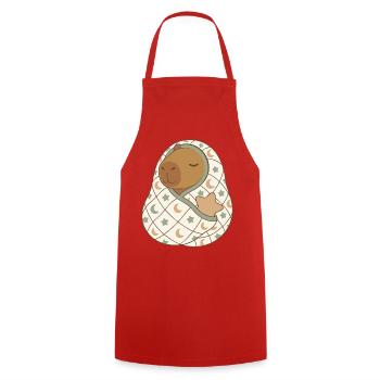 Dreamy Capybara Under Moon Quilt                   - Cooking Apron - red - Front - AI Model Male 185 dark (185cm)