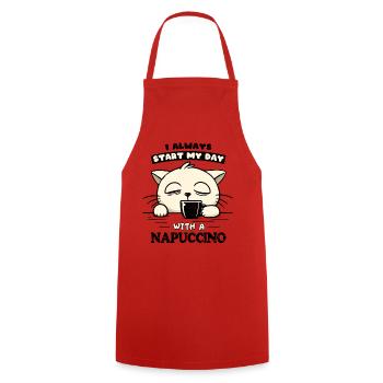 Nickerchen-angenährter Katzen-Morgenkaffee - Kochschürze - Rot - Vorne - AI Model Male 185 dark (185cm)