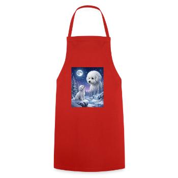 Hurlant à la Lune Mème Chien Bichon Frisé - Tablier de cuisine - rouge - Devant - AI Model Male 185 dark (185cm)
