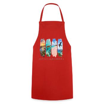 Antigua Barbuda Travel – Caribbean Beach & Sea - Cooking Apron - red - Front - AI Model Male 185 dark (185cm)