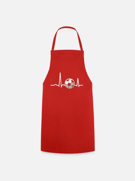 Soccer Heartbeat ECG Line Soccer Fan Gift - Cooking Apron - red