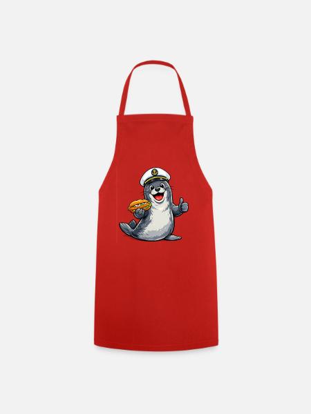 Seehund mit leckerem Fisch - Kochschürze - Rot