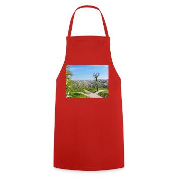 Vue printanière avec un verger en fleurs - Tablier de cuisine - rouge - Devant - AI Model Male 185 dark (185cm)