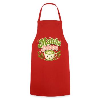 Matcha Mood Latte Charm - Cooking Apron - red - Front - AI Model Male 185 dark (185cm)