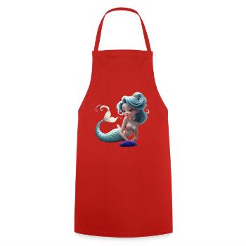 Coral Blue Mermaid Queen - Cooking Apron - red - Front - AI Model Male 185 dark (185cm)