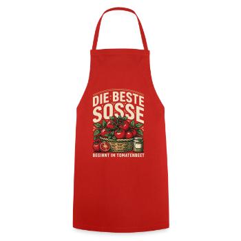 Tomatenbeet Soßenkunst - Kochschürze - Rot - Vorne - AI Model Male 185 dark (185cm)